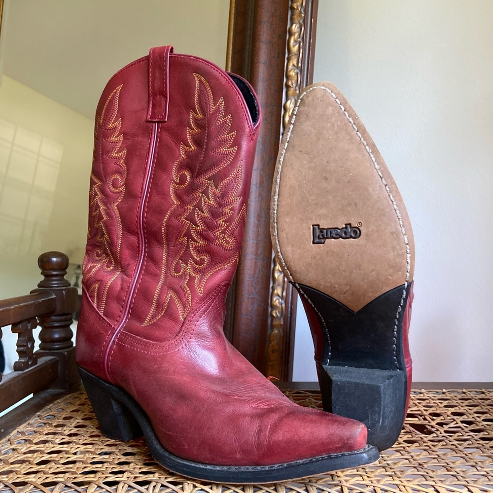 Red Leather Cowboy Boot - Laredo